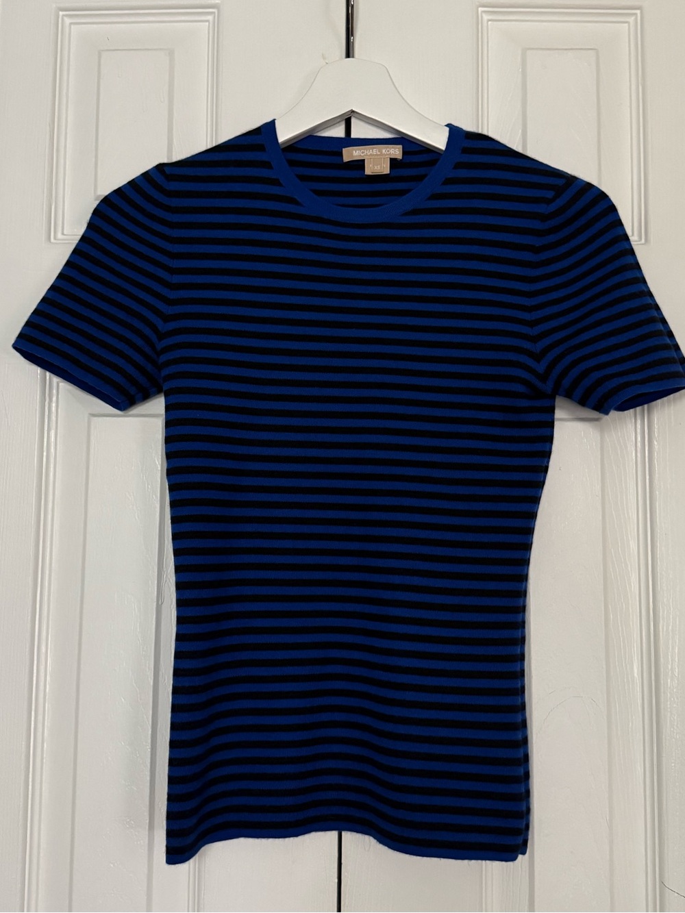 Michael Kors Black and Blue Striped Crew Neck Tee